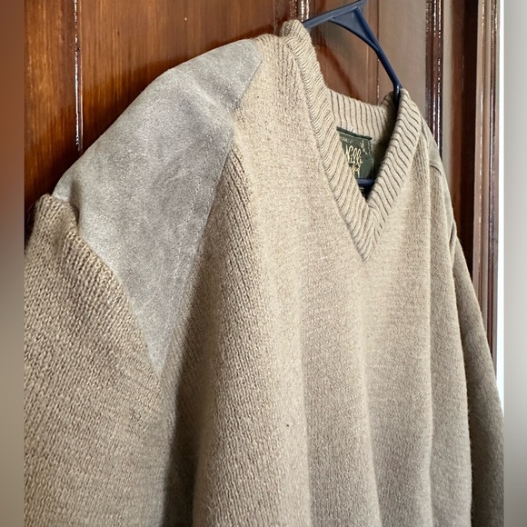 Vintage Niffi V-neck Pure New Wool Suede Patch Made in England Pullover Sweater - Picture 6 of 10